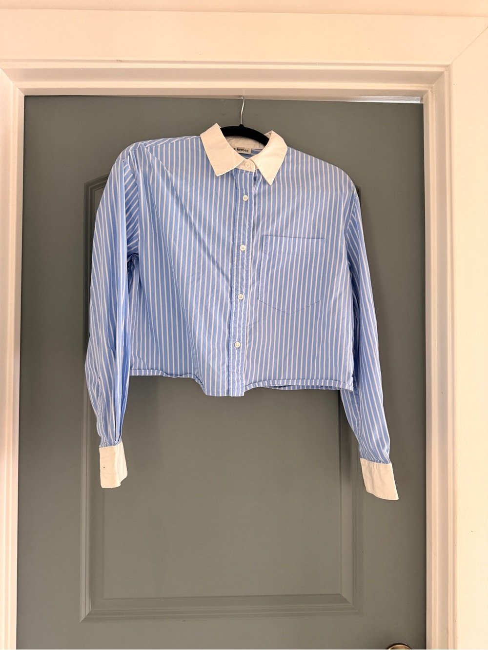 Sophie Rue Blue and White Striped Cropped Button-Down Shirt